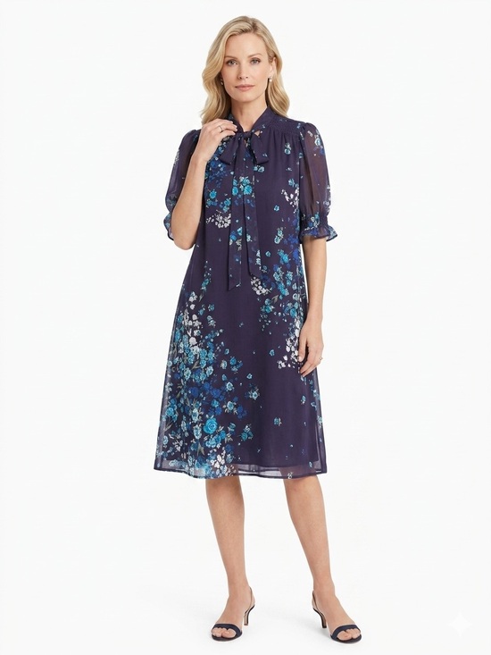 Dkny Dresses & Skirts - DKNY Navy Floral Tie-Neck Midi Dress